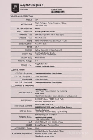 Mayones Regius 6 Buckeye Burl Master Grade Sonderfarbe