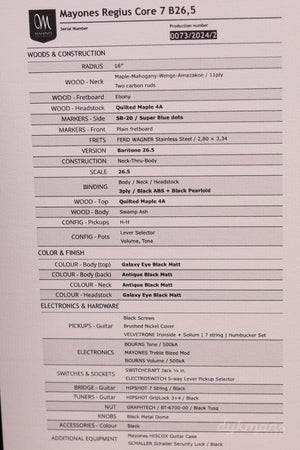 Mayones Regius Core 7 Quilted Trans Graphite Burst