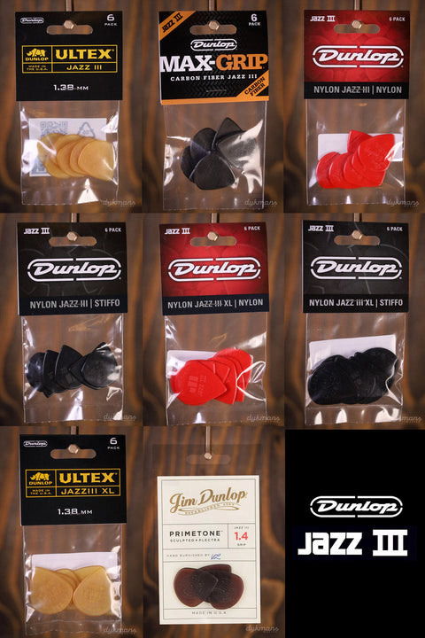 Dunlop Jazz III Plectra 6-pack