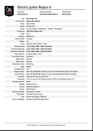 Mayones Regius 6 Burl Maple 5A Galaxy Eye Purple